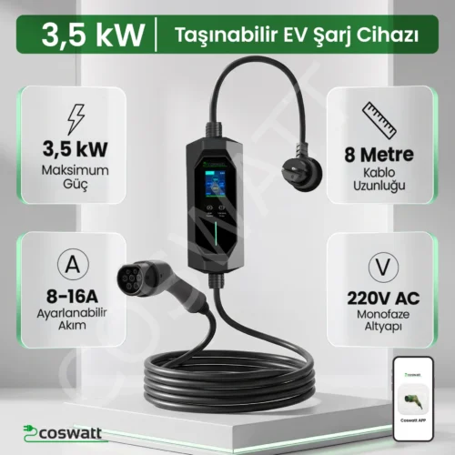 Coswatt Taşınabilir EV Şarj Cihazı CS-P1-16A / 3.5kW / 8M