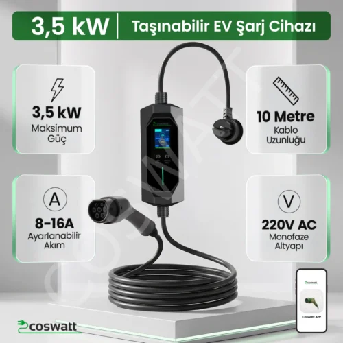 Coswatt Taşınabilir EV Şarj Cihazı CS-P1-16A / 3.5kW / 10M